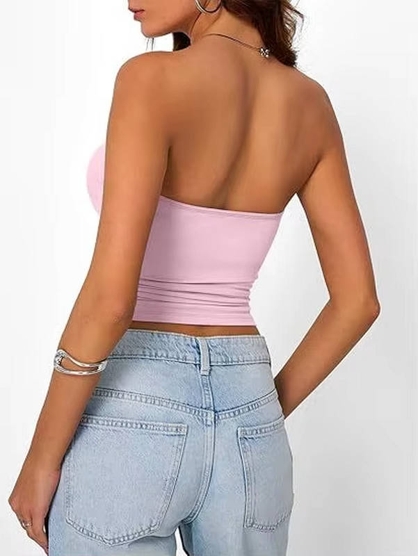 Crop top bandeau pour femme — maille extensible sans couture — été