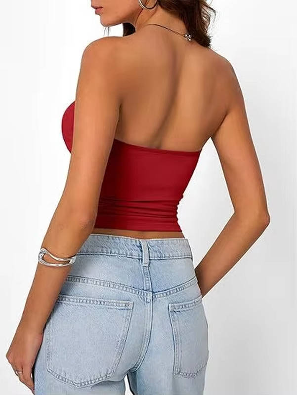 Crop top bandeau pour femme — maille extensible sans couture — été
