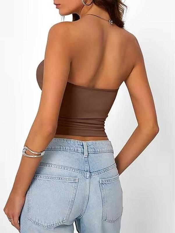 Crop top bandeau pour femme — maille extensible sans couture — été