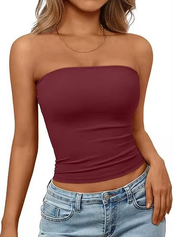 Crop top bandeau pour femme — maille extensible sans couture — été