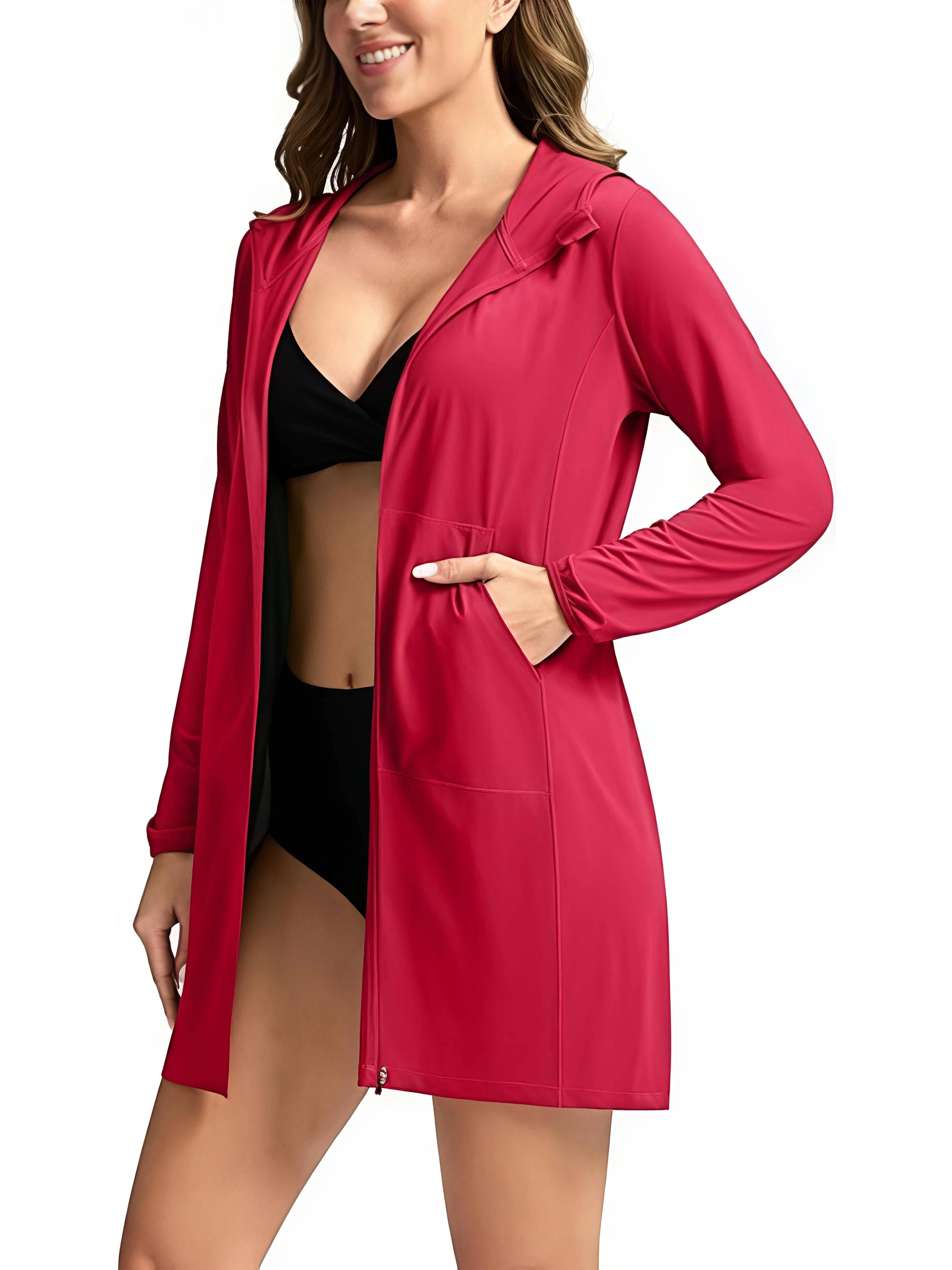 Women's UV Protection Hooded Bathing Top Beach Cover-Up Full Sun Protection