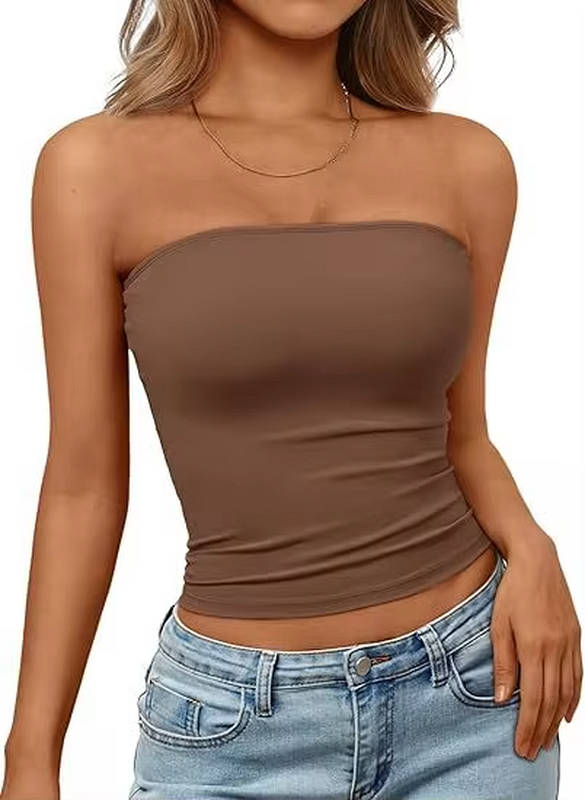 Crop top bandeau pour femme — maille extensible sans couture — été