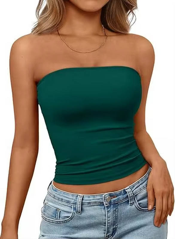 Crop top bandeau pour femme — maille extensible sans couture — été