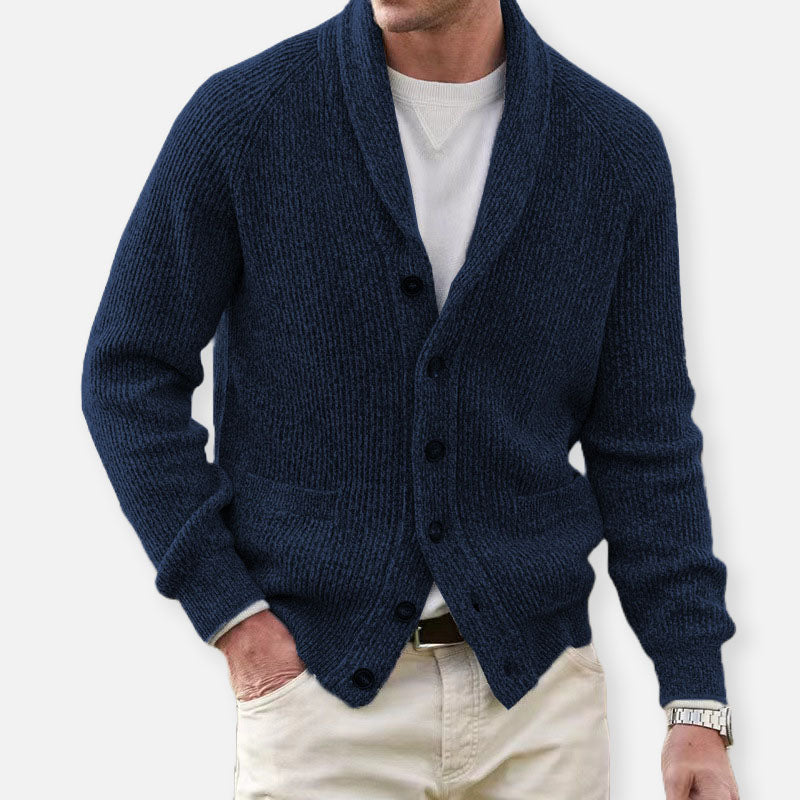 Cardigan da uomo quotidiano con collo sciallato, bottoni, maglia morbida e confortevole