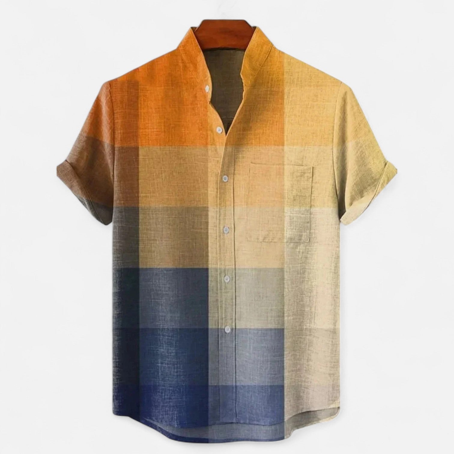 Velclairemode| Men's Linen Shirt with Artistic Pattern - Short Sleeves, Casual and Premium Style