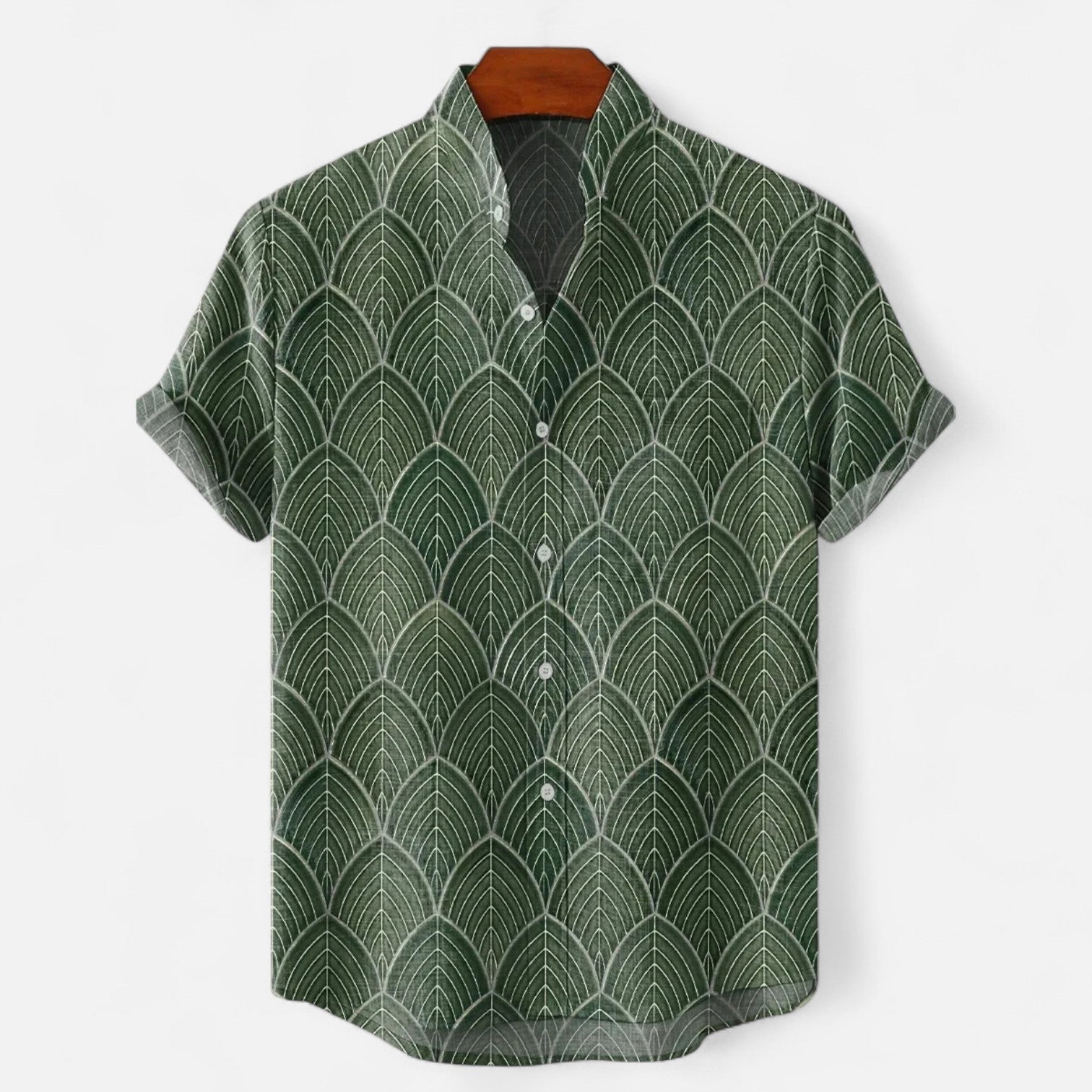 Velclairemode| Men's Linen Shirt with Artistic Pattern - Short Sleeves, Casual and Premium Style