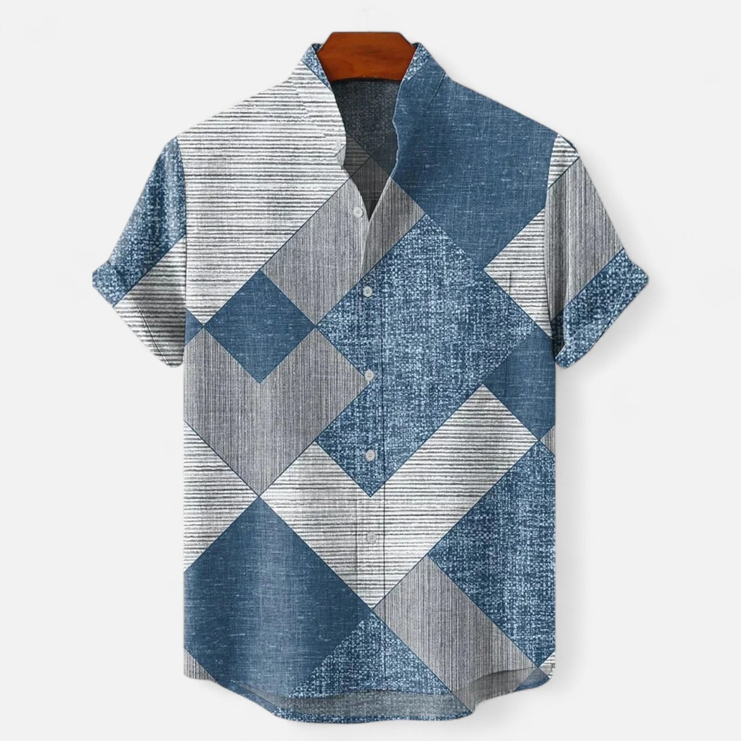 Velclairemode| Men's Linen Shirt with Artistic Pattern - Short Sleeves, Casual and Premium Style