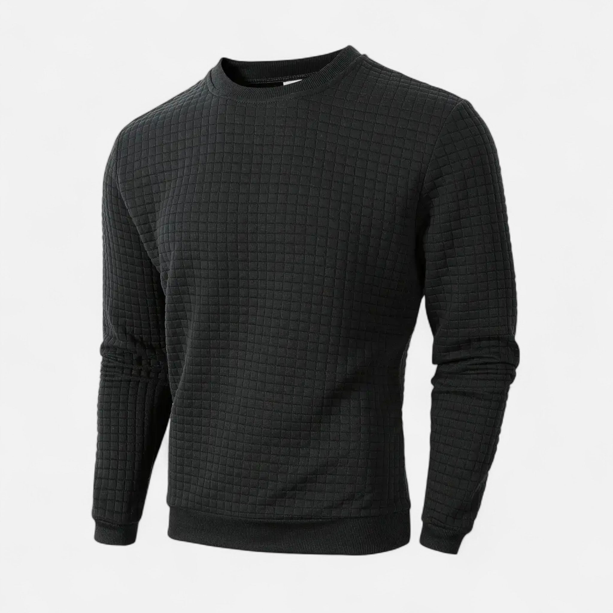 Velclairemode | Men's Jacquard Check Sweater with Orange Accents