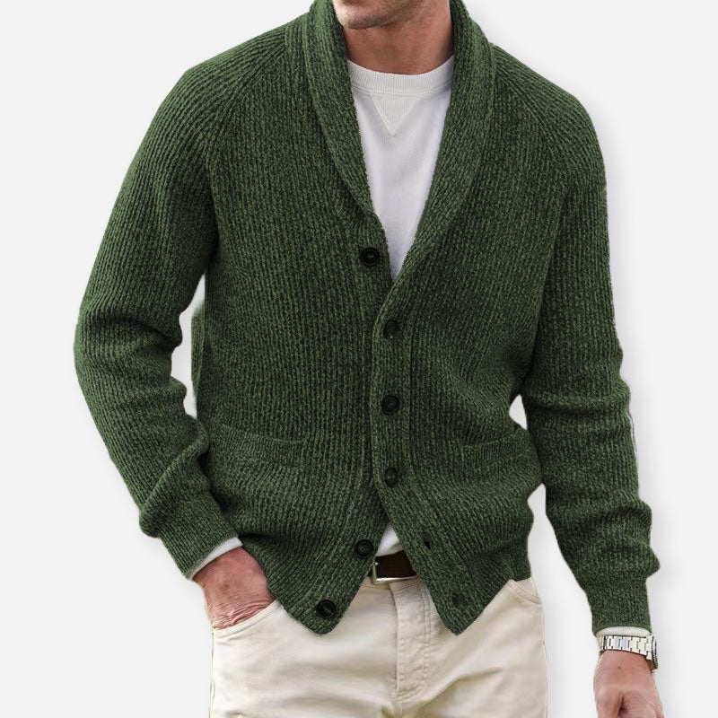 Cardigan da uomo quotidiano con collo sciallato, bottoni, maglia morbida e confortevole