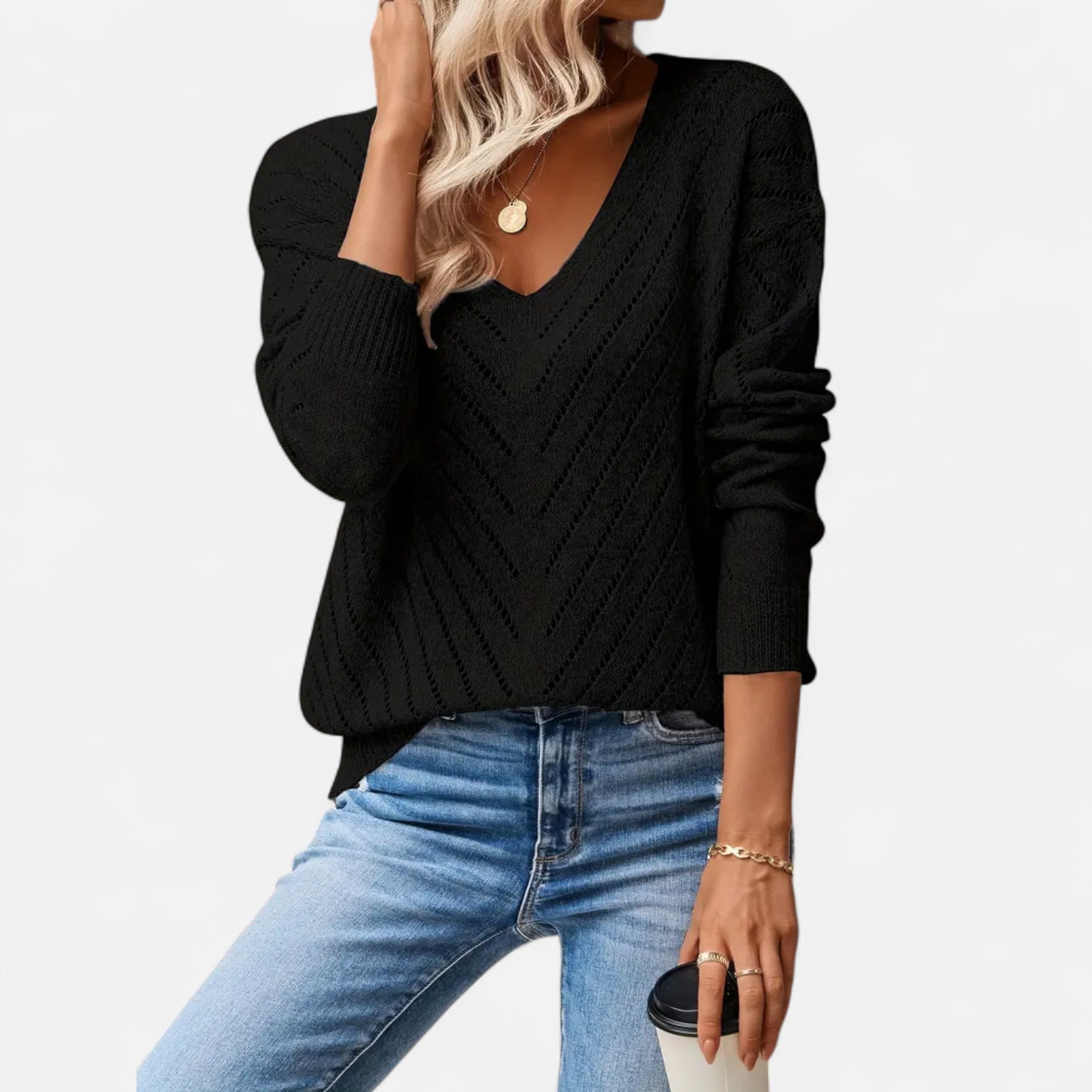 Velclairemode.com | Women's V-neck knitted sweater