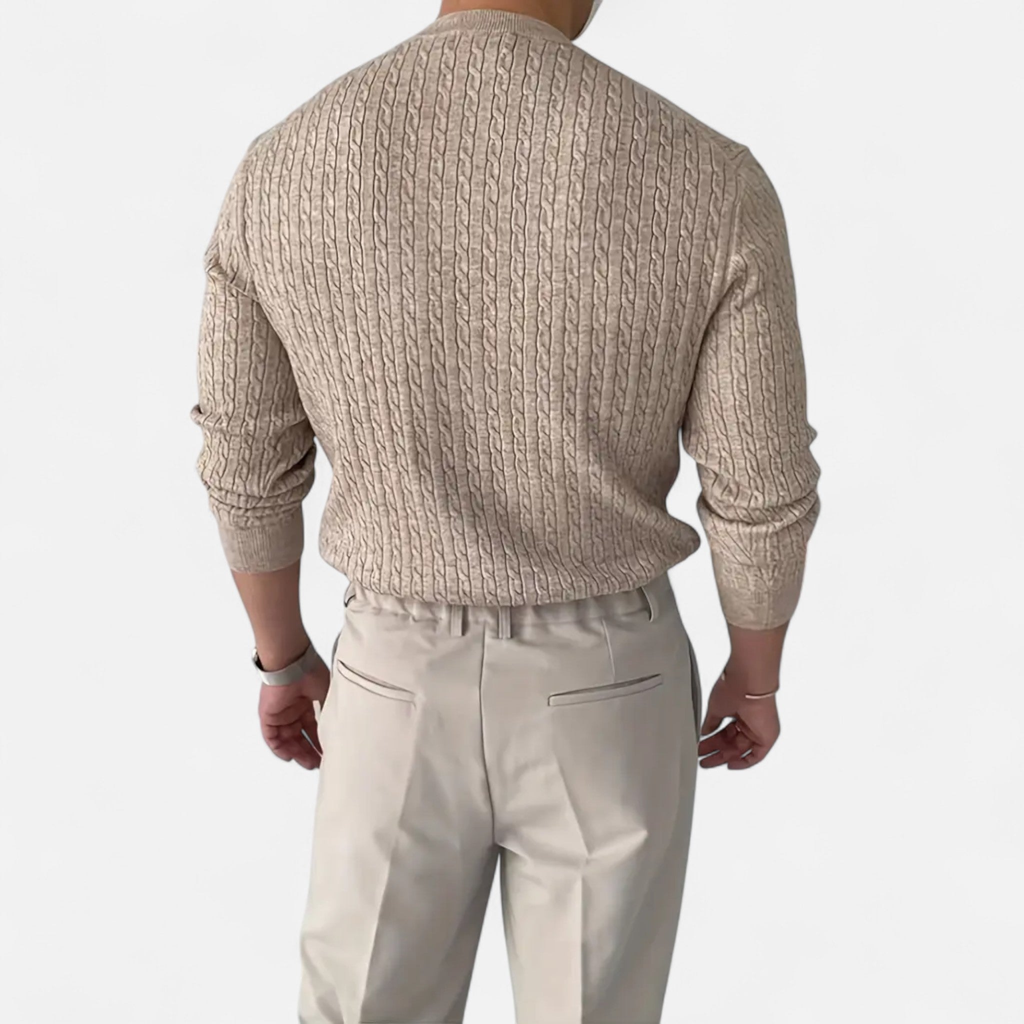 Velclairemode | Men's Cable Knit Crew Neck Sweater