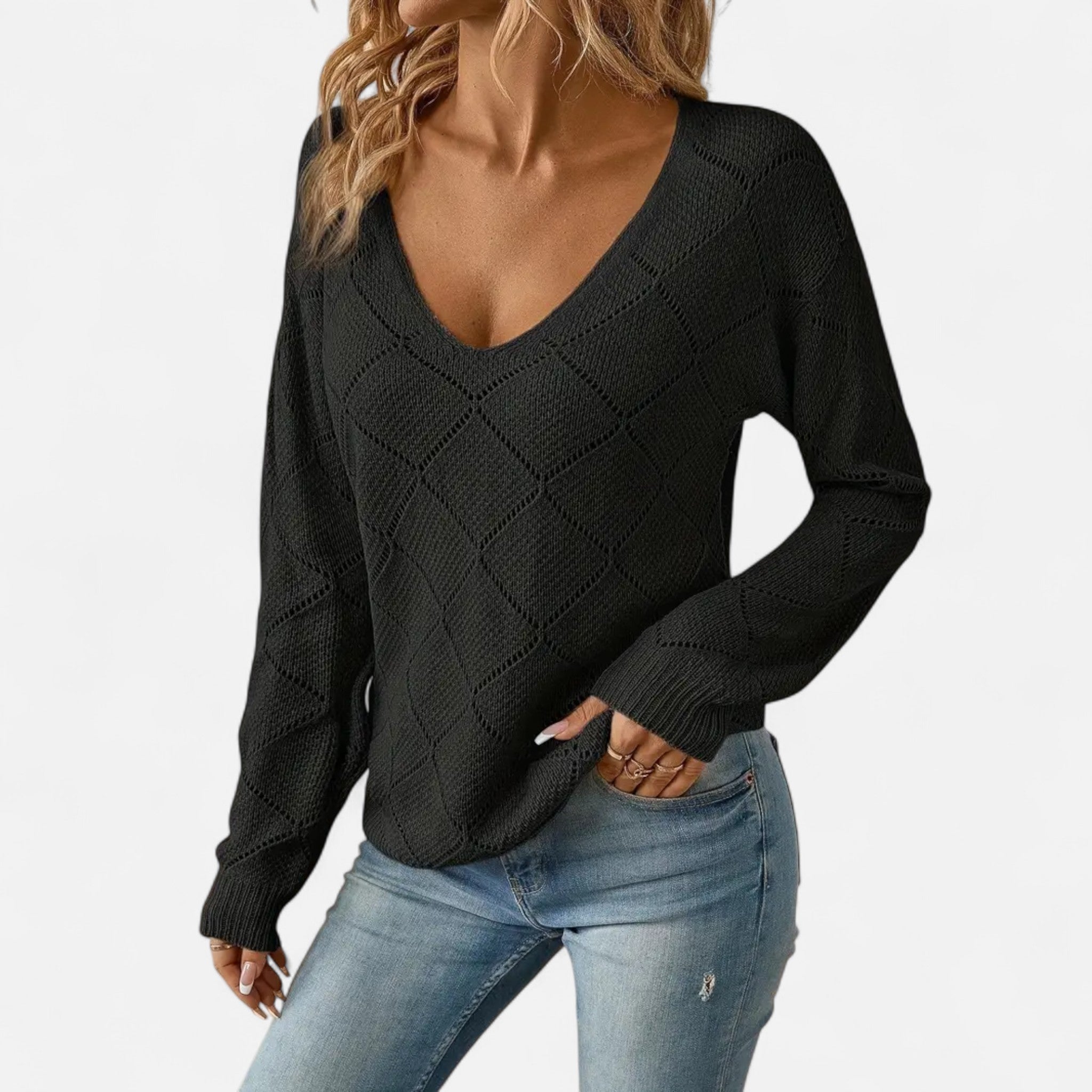 Velclairemode | Women's Loose V-Neck Sweater Fall-Winter