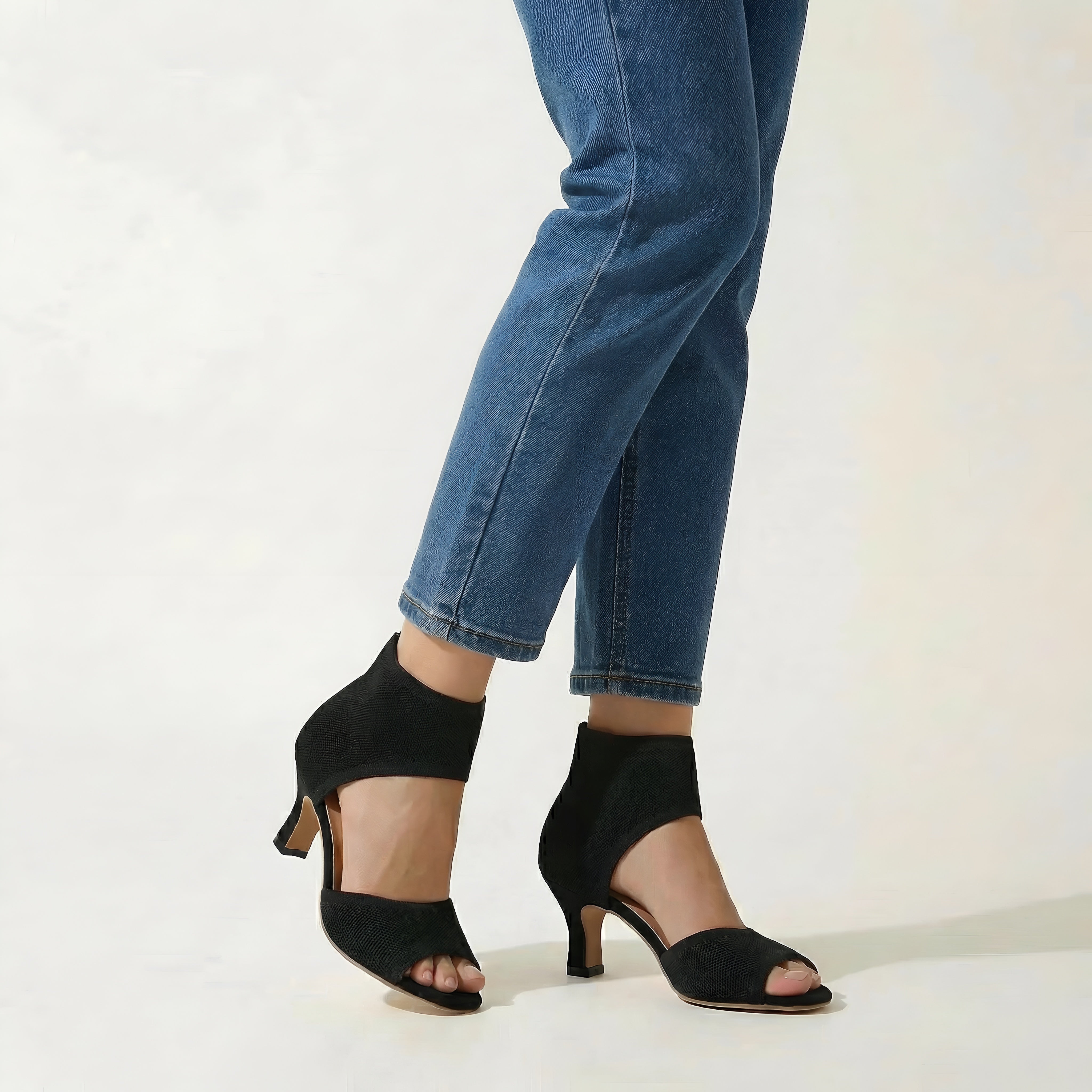 Pantofi cu toc mediu de vară, sandale elegante pentru femei cu suport pentru gleznă