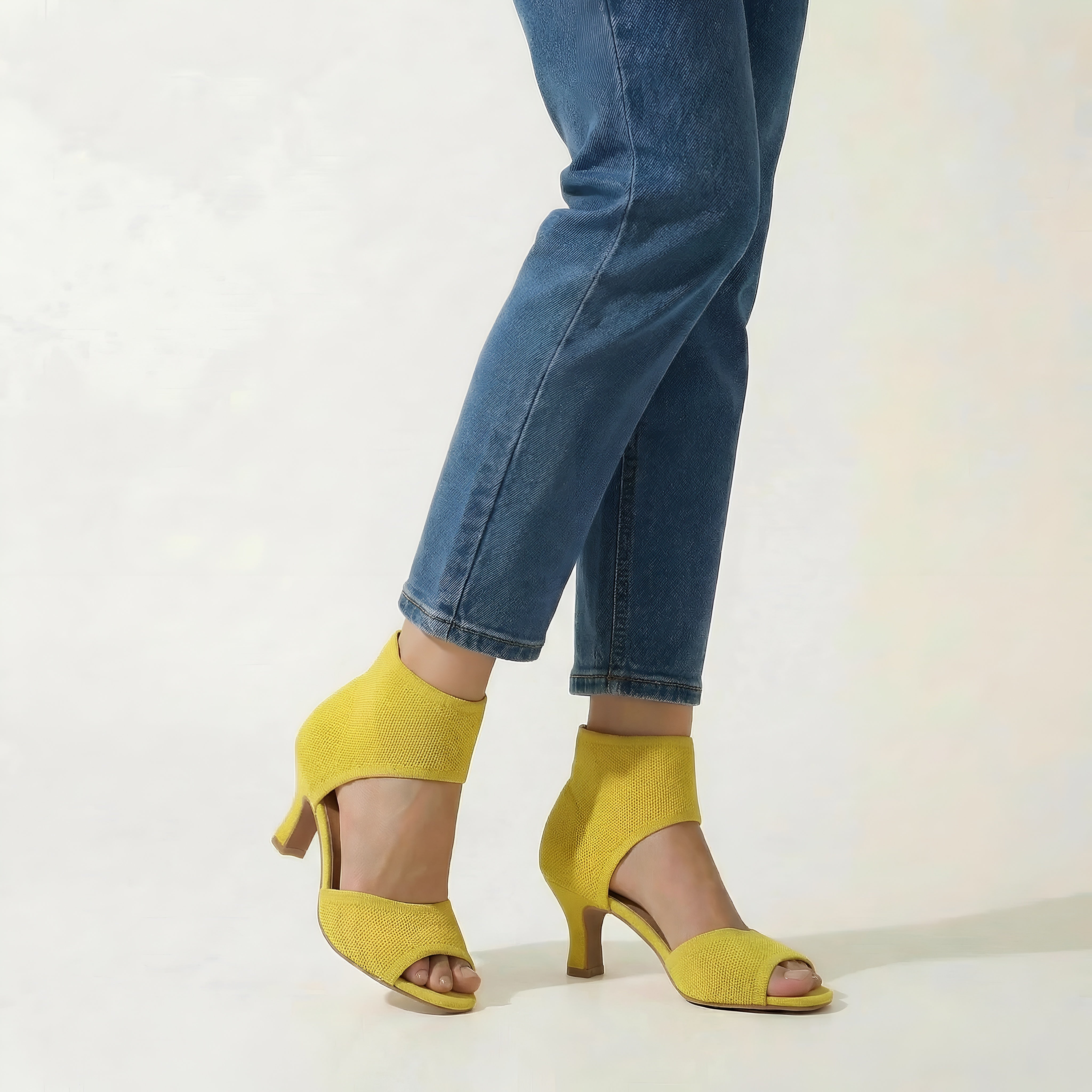 Pantofi cu toc mediu de vară, sandale elegante pentru femei cu suport pentru gleznă