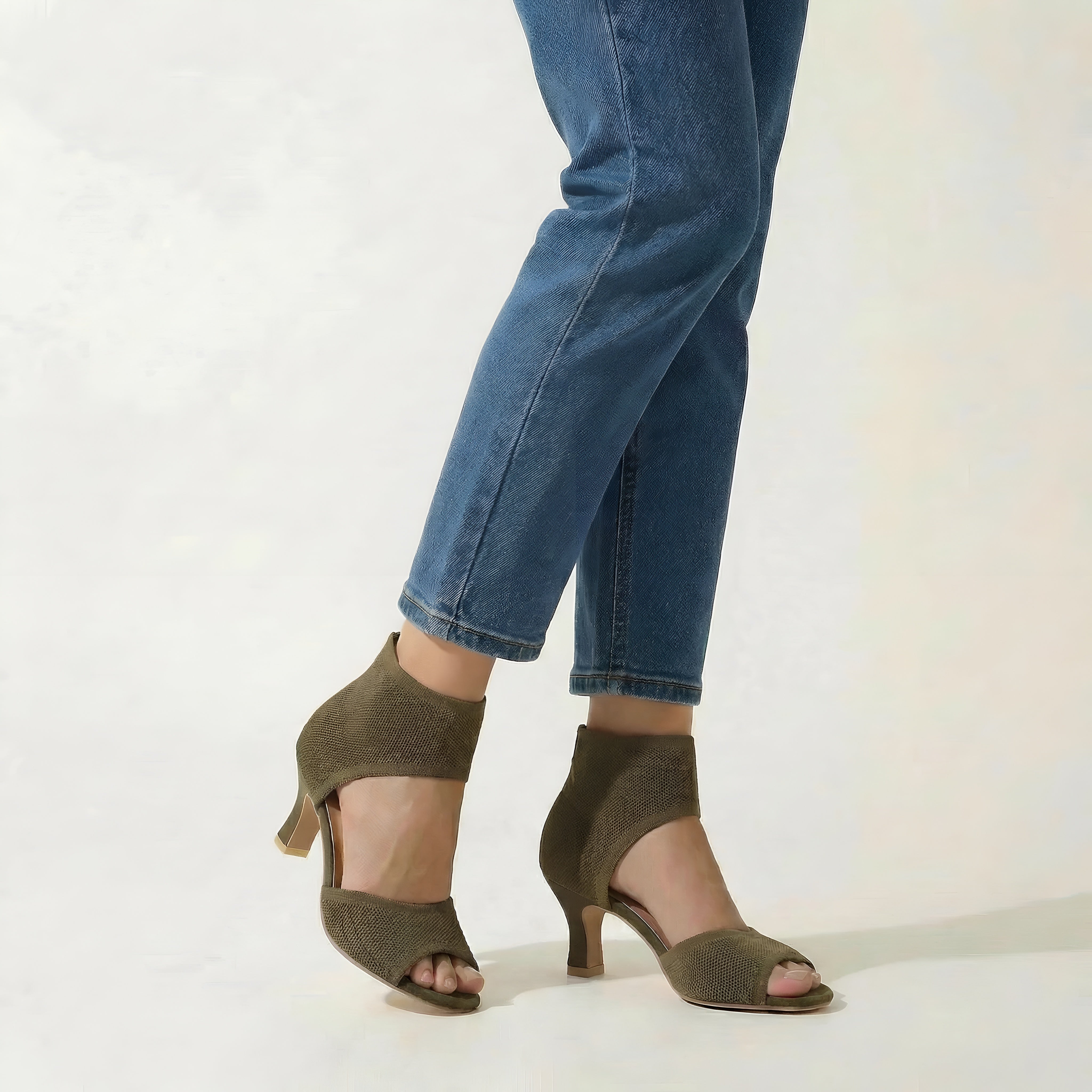 Pantofi cu toc mediu de vară, sandale elegante pentru femei cu suport pentru gleznă