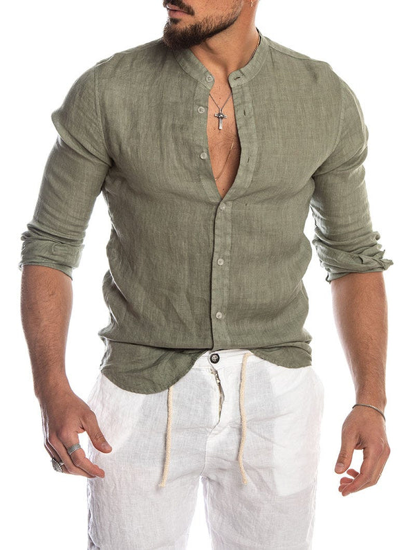 Men's Shirt with Mandarin Collar Linen