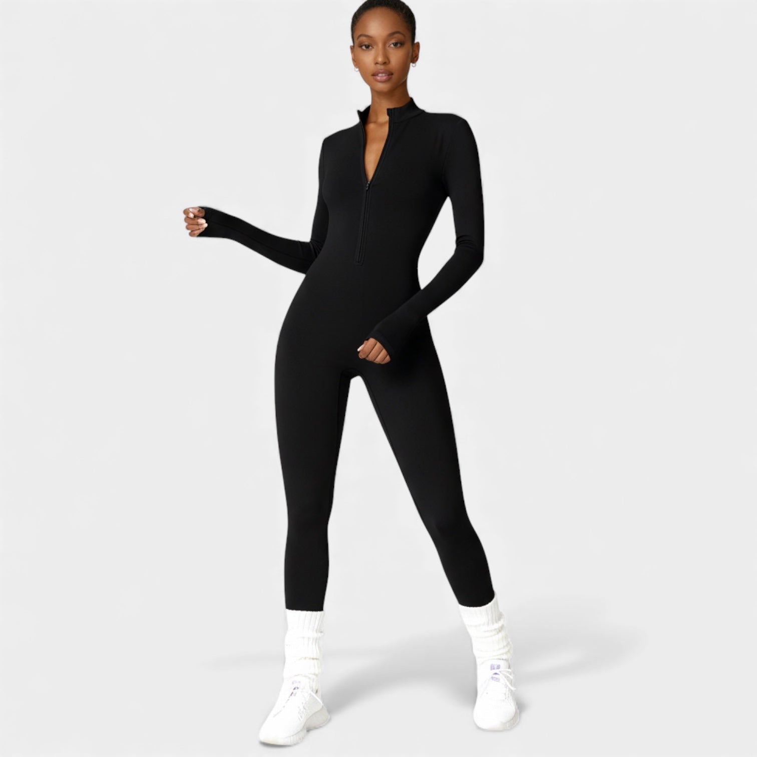 Tuta yoga intera a maniche lunghe con zip e alta elasticità