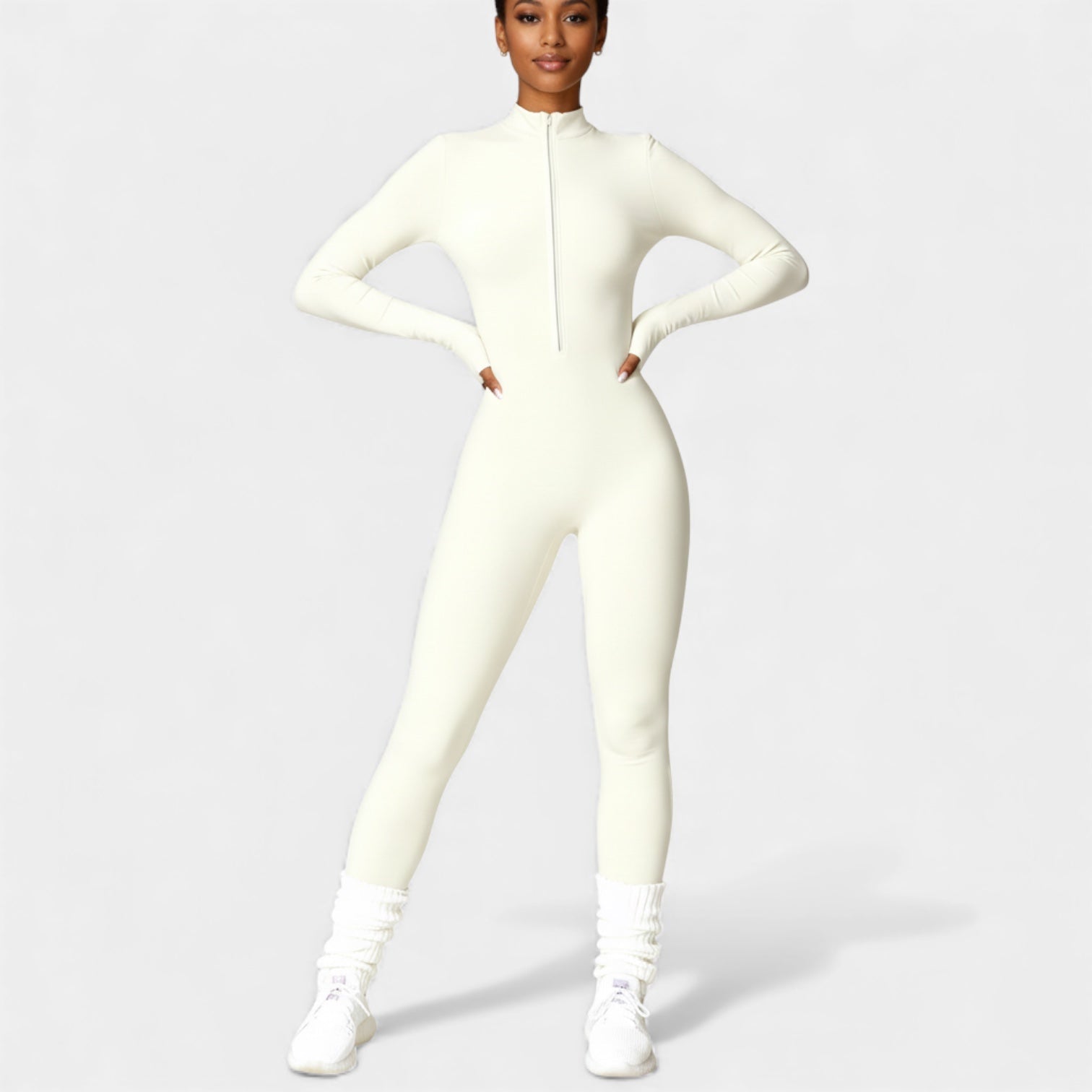 Combinaison de yoga intégrale à manches longues avec fermeture éclair et haute élasticité