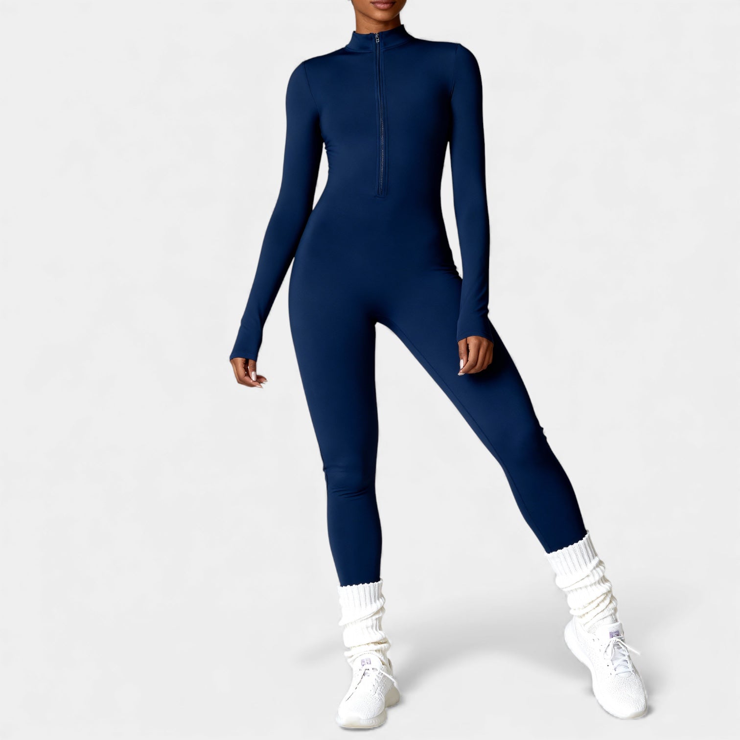 Tuta yoga intera a maniche lunghe con zip e alta elasticità