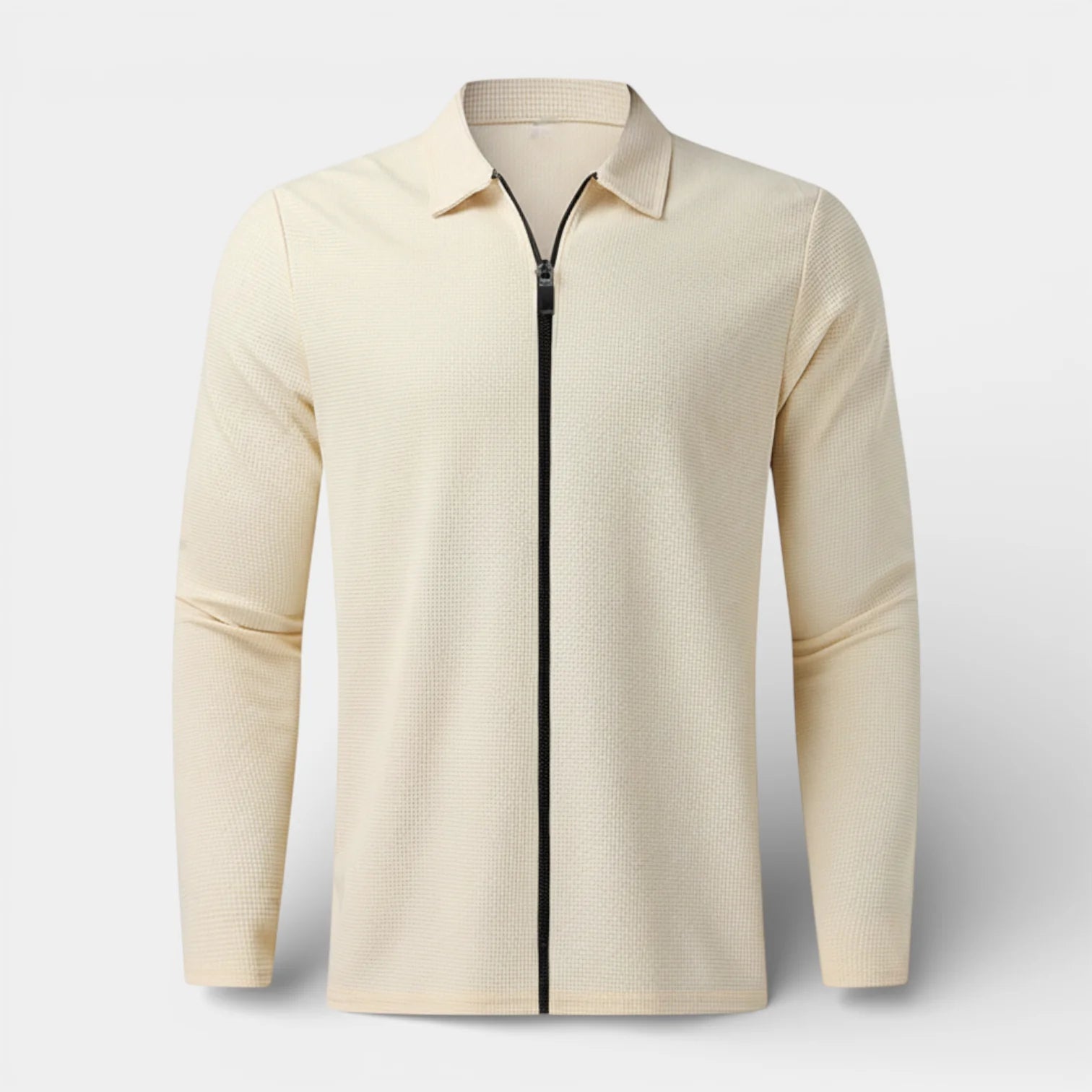 Veste légère pour homme en maille gaufrée avec fermeture éclair et col polo