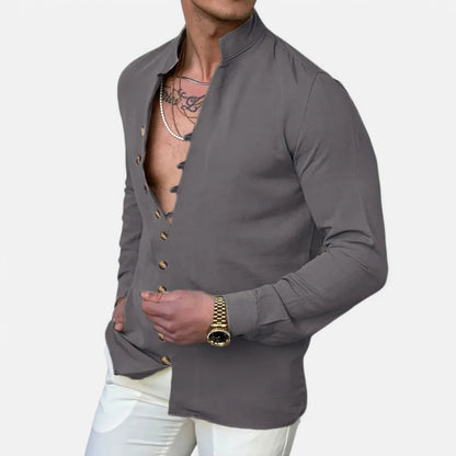 Velclairemode | Chemise Décontractée Coton-Lin à Col Henley – Légèreté Naturelle, Élégance Essentielle