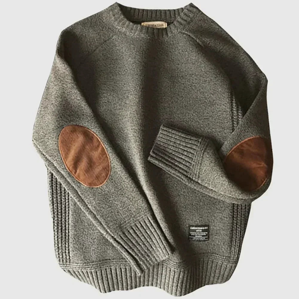 Maglione da uomo in maglia classico, casual da ufficio, con toppe sui gomiti e vestibilità comoda