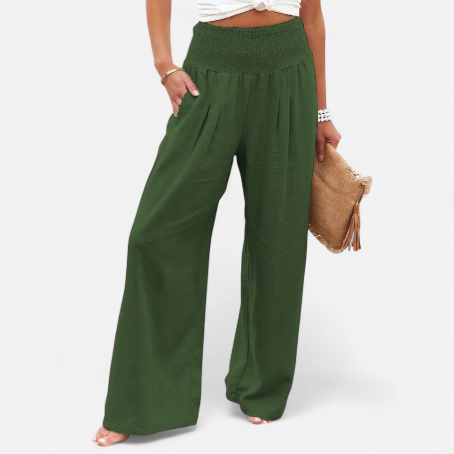 Velclairemode | Pantalon Femme Décontracté à Cordon – Taille Mi-Haute, Finition Usée Stylisée