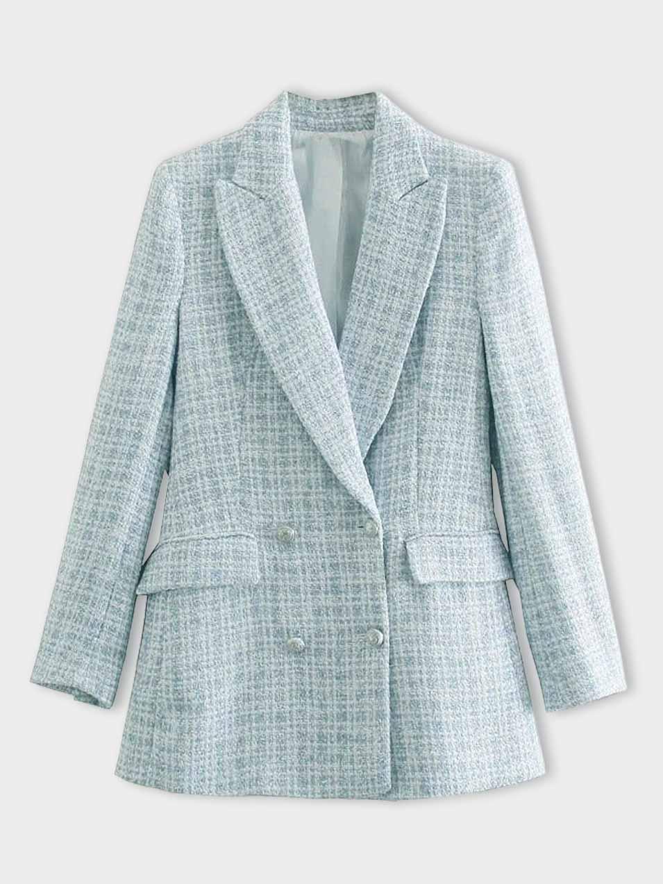 Blazer profesional cruzado elegante de mujer en tweed con corte estructurado