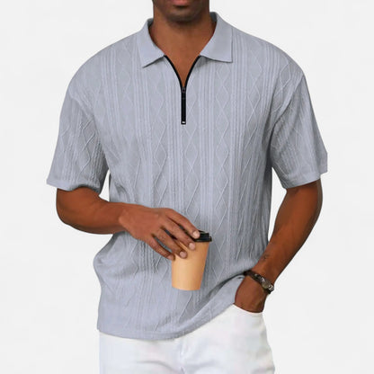 Velclairemode | Polo Homme Été en Jacquard Texturé – Manches Courtes, Uni Élégant à Rayures Subtiles