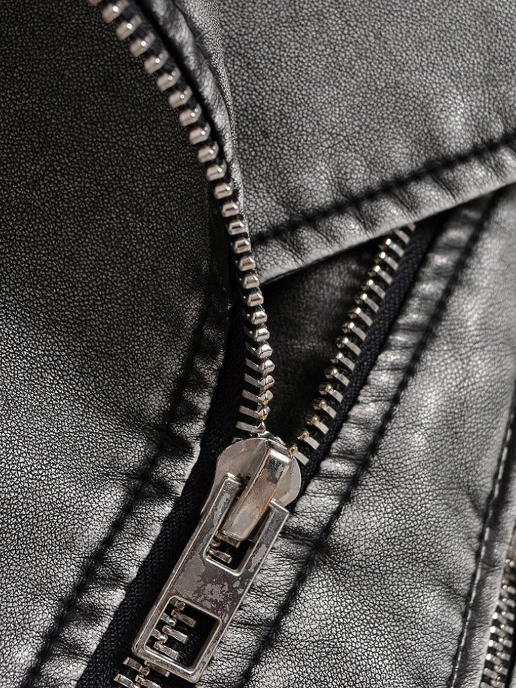 Veste Perfecto Courte en Similicuir Délavé avec Fermeture Éclair Asymétrique Femme