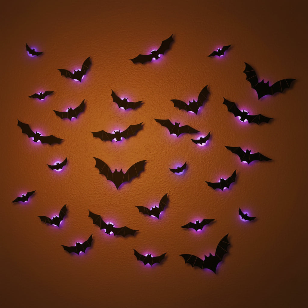 Set de murciélagos 3D plegables y autoadhesivos para decoración mural de Halloween