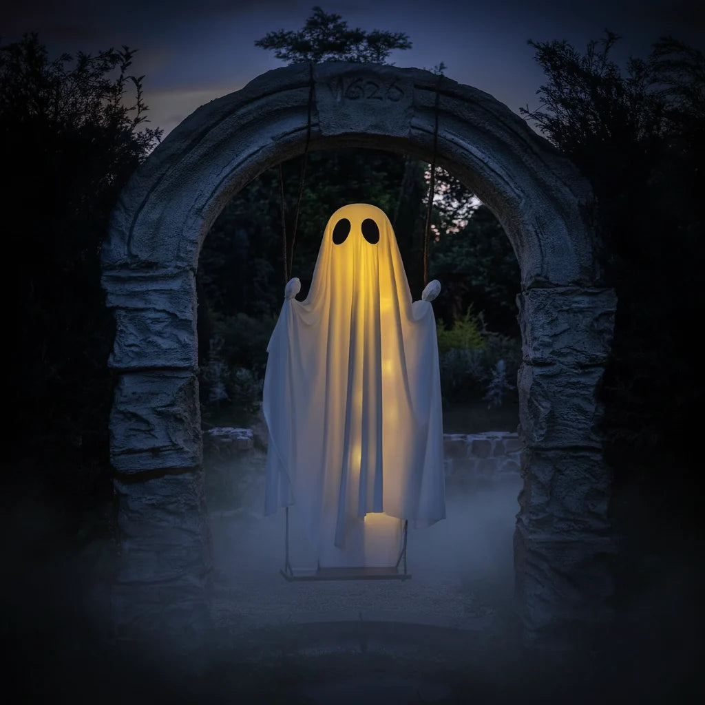 Hanging LED Ghost Halloween Outdoor Decoration Light-Up Swing