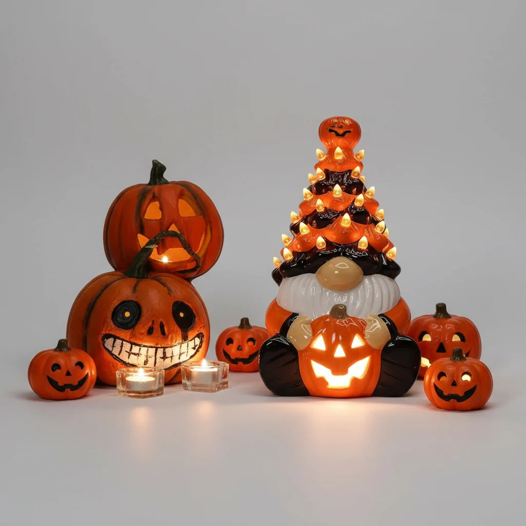 Vintage Halloween-gnomelygte – dekorativ LED-figur til natbordet