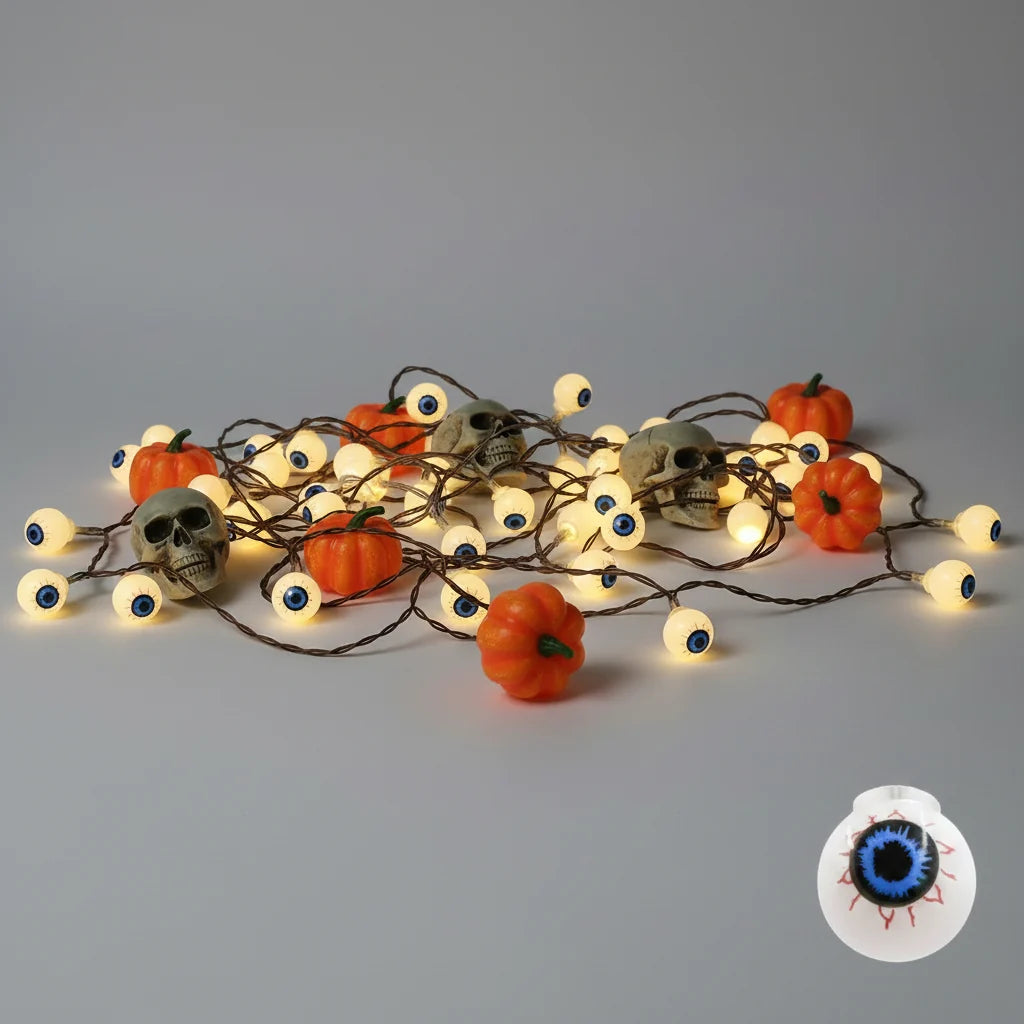 LED-lyskæde med Halloween-motiver, lysdekoration til festlig natteatmosfære