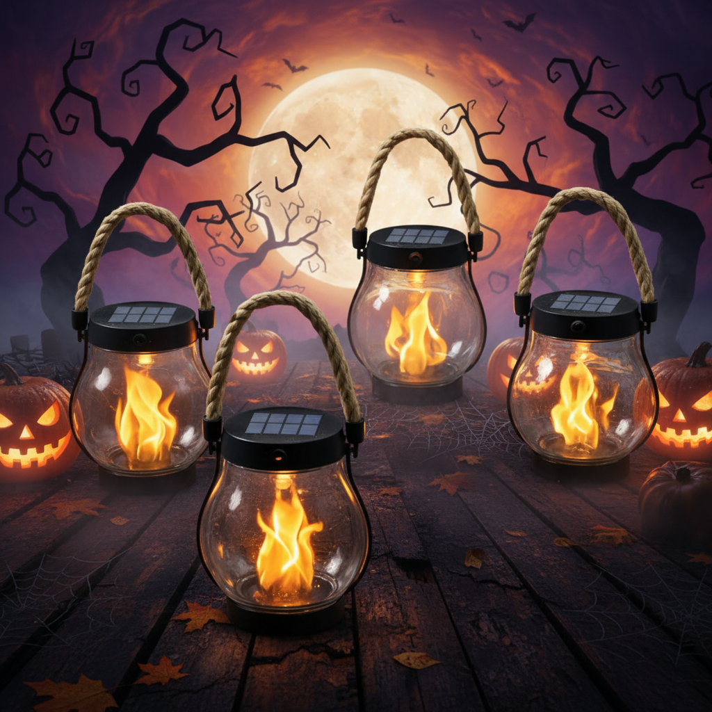 Genopladelig lanterne til udendørs Halloween-dekoration med automatisk natteaktivering