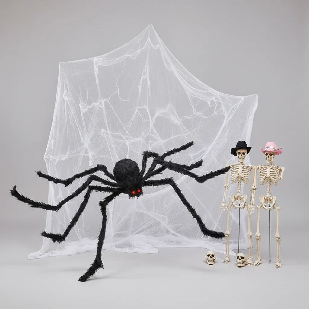Obří pavoučí tkanina – děsivá venkovní halloweenská dekorace na noc