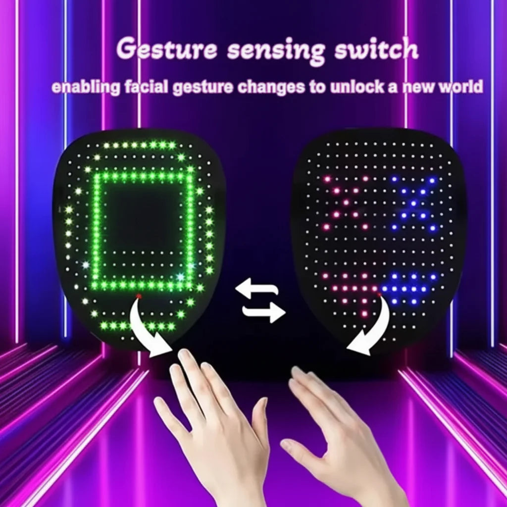 Blandet interaktiv LED-maske til Halloween, cosplay og fest med lyseffekter