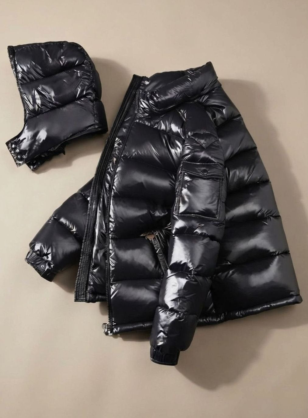 Men's Quilted Puffer Jacket, Everyday Outdoor, Duck Down, Windproof, Shiny