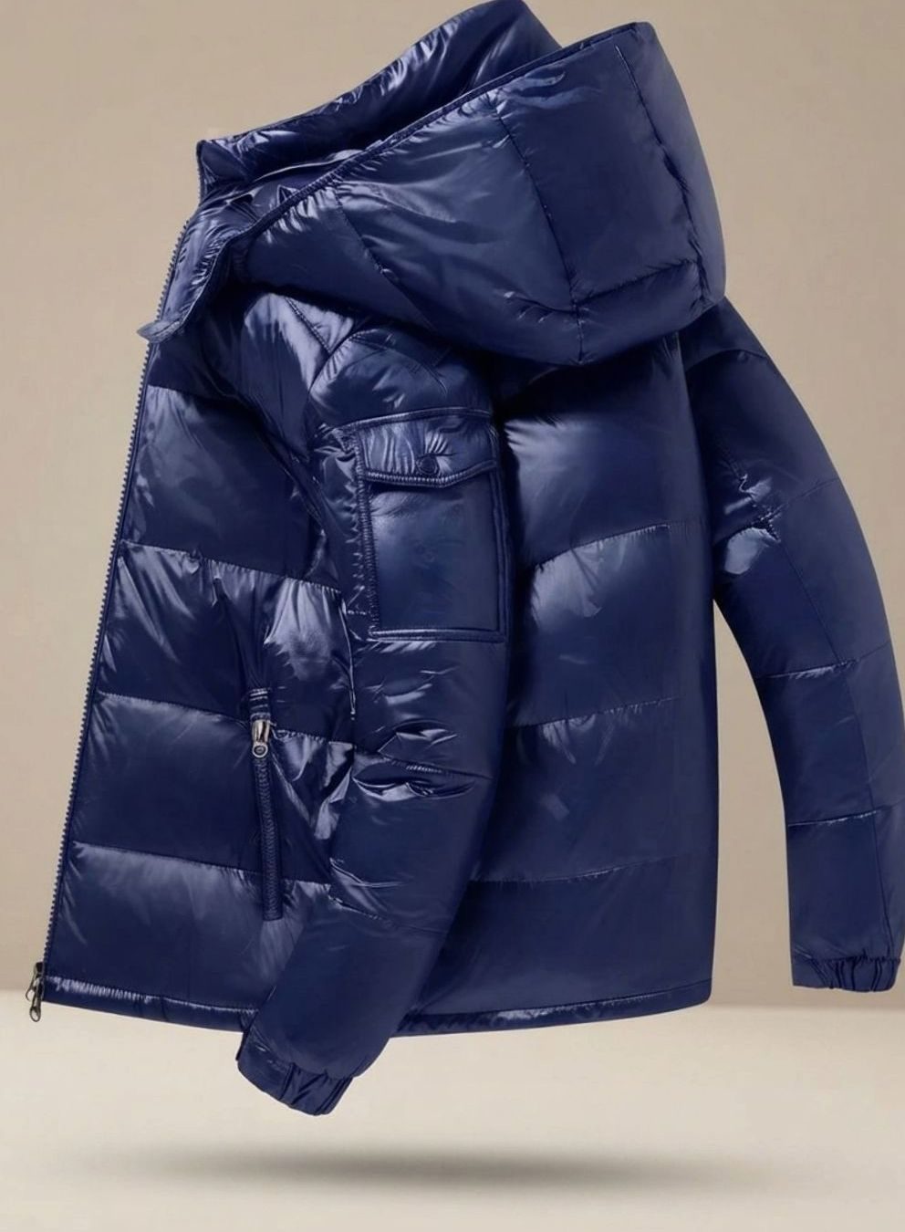 Men's Quilted Puffer Jacket, Everyday Outdoor, Duck Down, Windproof, Shiny
