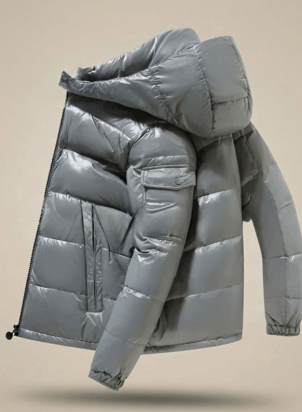 Men's Quilted Puffer Jacket, Everyday Outdoor, Duck Down, Windproof, Shiny