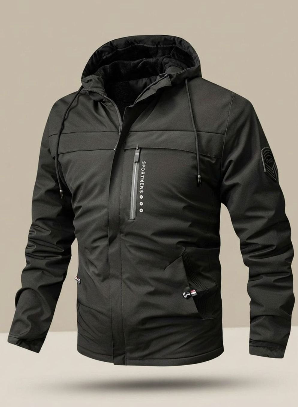 Men's Lined Hooded Jacket, Everyday Outdoor, Water-Repellent, Multiple Pockets