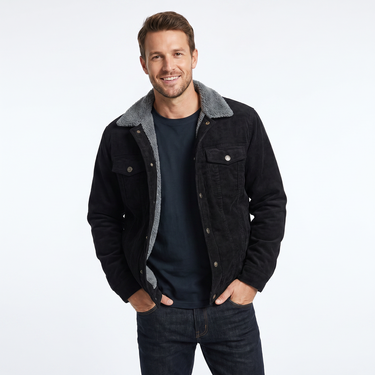 Hombre Chaqueta de Pana Diaria Forro de Borrego Diseño Exclusivo Cómoda