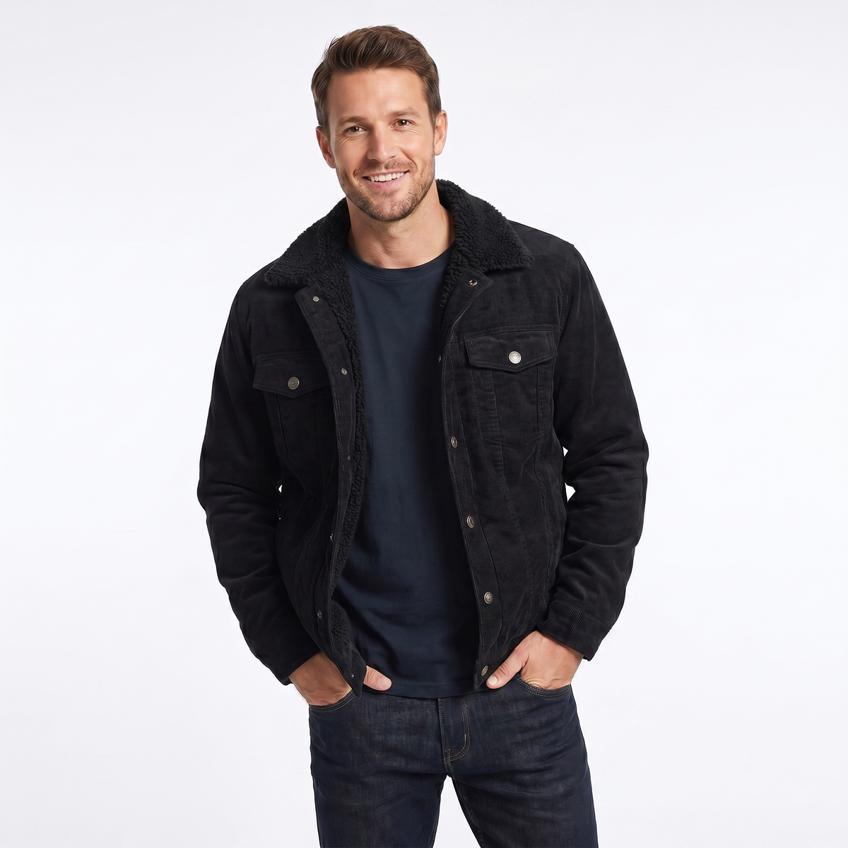 Hombre Chaqueta de Pana Diaria Forro de Borrego Diseño Exclusivo Cómoda