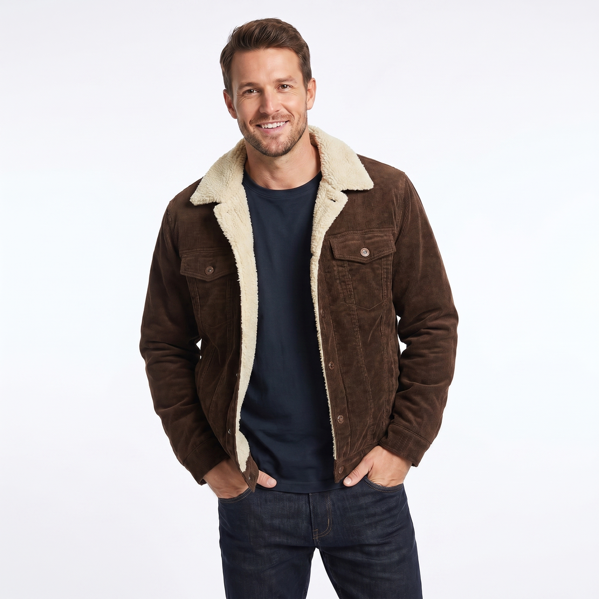 Hombre Chaqueta de Pana Diaria Forro de Borrego Diseño Exclusivo Cómoda