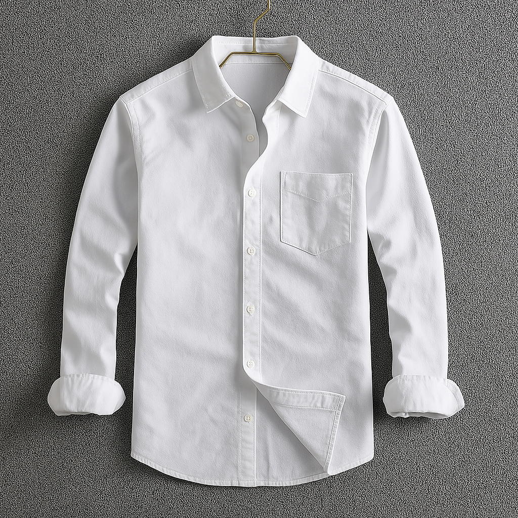 Chemise Oxford en Coton à Manches Longues avec Poche Poitrine pour Homme