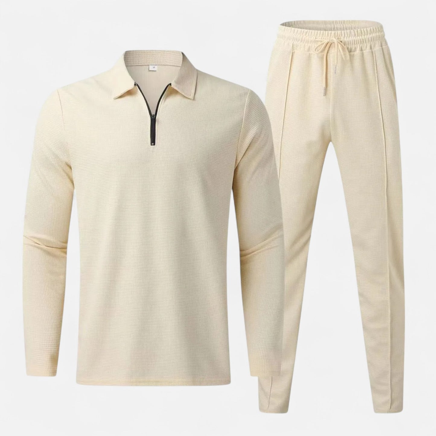 Velclairemode | Ensemble Homme Polo Manches Longues en Tissu Gaufré & Pantalon Protecteur – Confort Technique et Élégance Décontractée