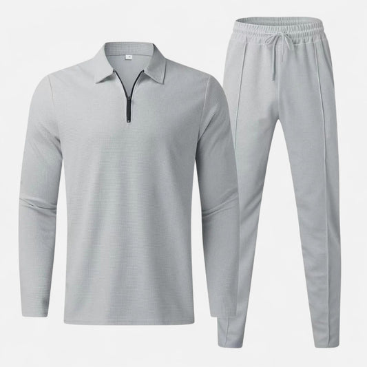 Velclairemode | Ensemble Homme Polo Manches Longues en Tissu Gaufré & Pantalon Protecteur – Confort Technique et Élégance Décontractée