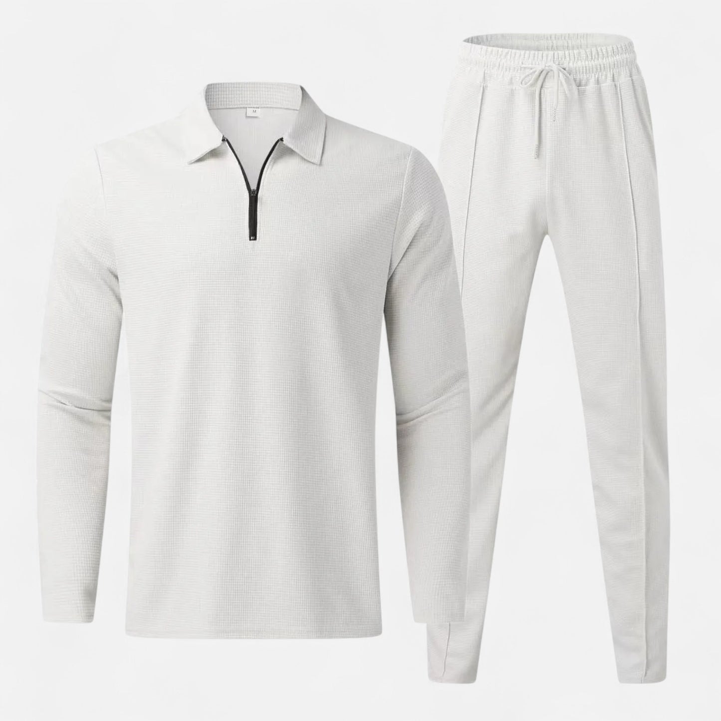 Velclairemode | Ensemble Homme Polo Manches Longues en Tissu Gaufré & Pantalon Protecteur – Confort Technique et Élégance Décontractée