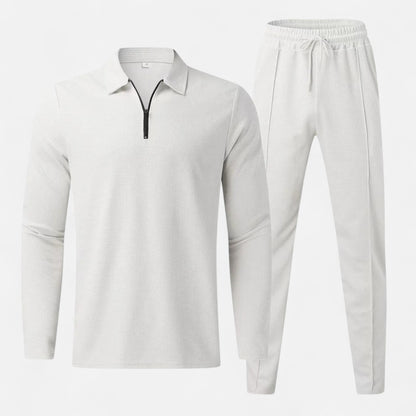 Velclairemode | Ensemble Homme Polo Manches Longues en Tissu Gaufré & Pantalon Protecteur – Confort Technique et Élégance Décontractée
