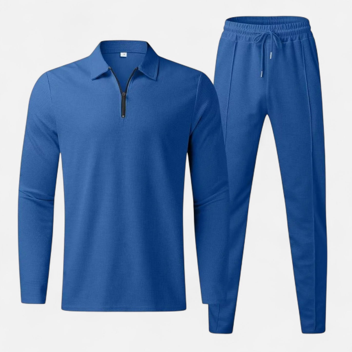 Velclairemode | Ensemble Homme Polo Manches Longues en Tissu Gaufré & Pantalon Protecteur – Confort Technique et Élégance Décontractée